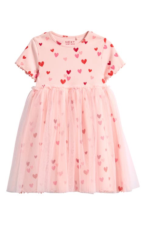Kids' Heart Print Mixed Media Dress (Baby, Toddler & Little Kid)
