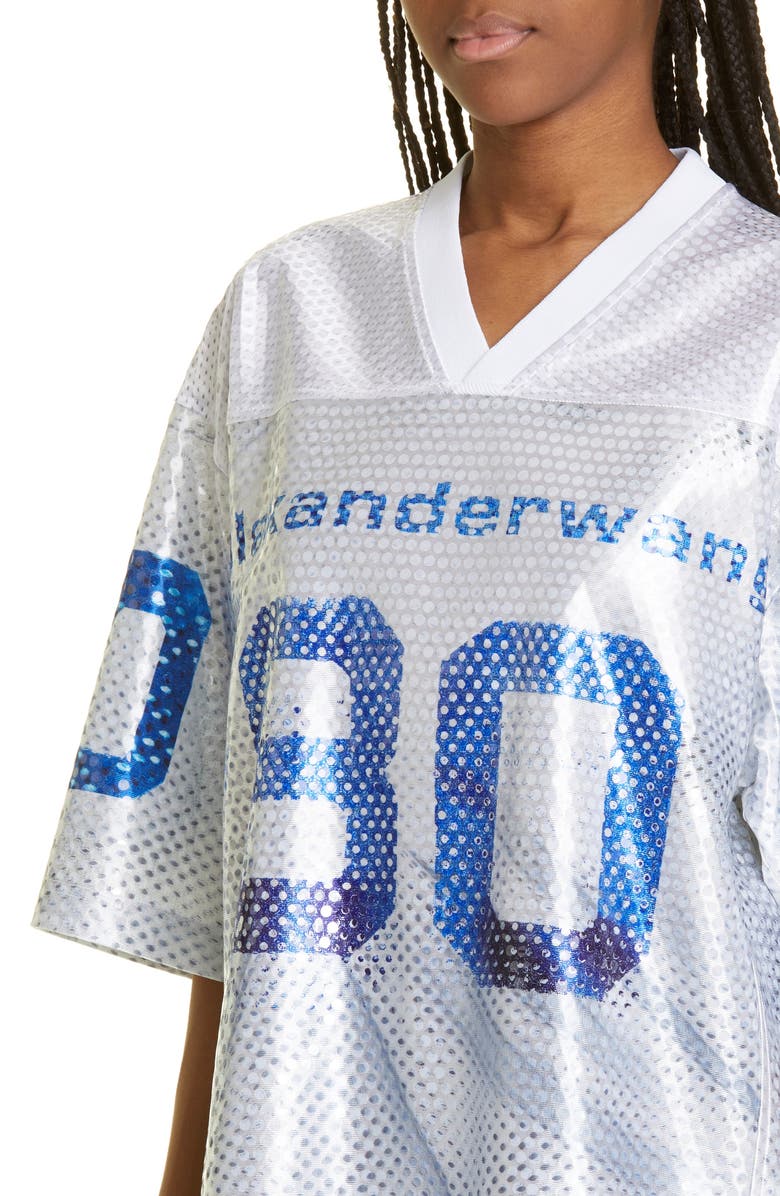 Alexander Wang Oversize Logo Sequin Satin Football Jersey, Alternate, color,