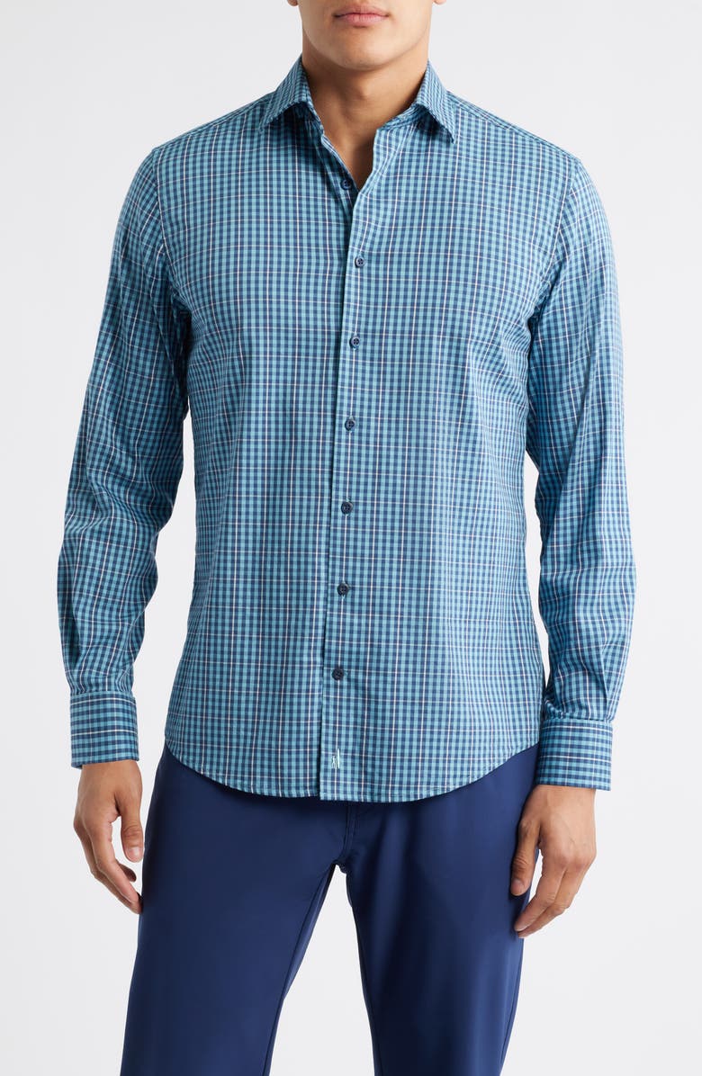 johnnie-O Kenney Check Stretch Button-Up Shirt, Main, color, Mahalo