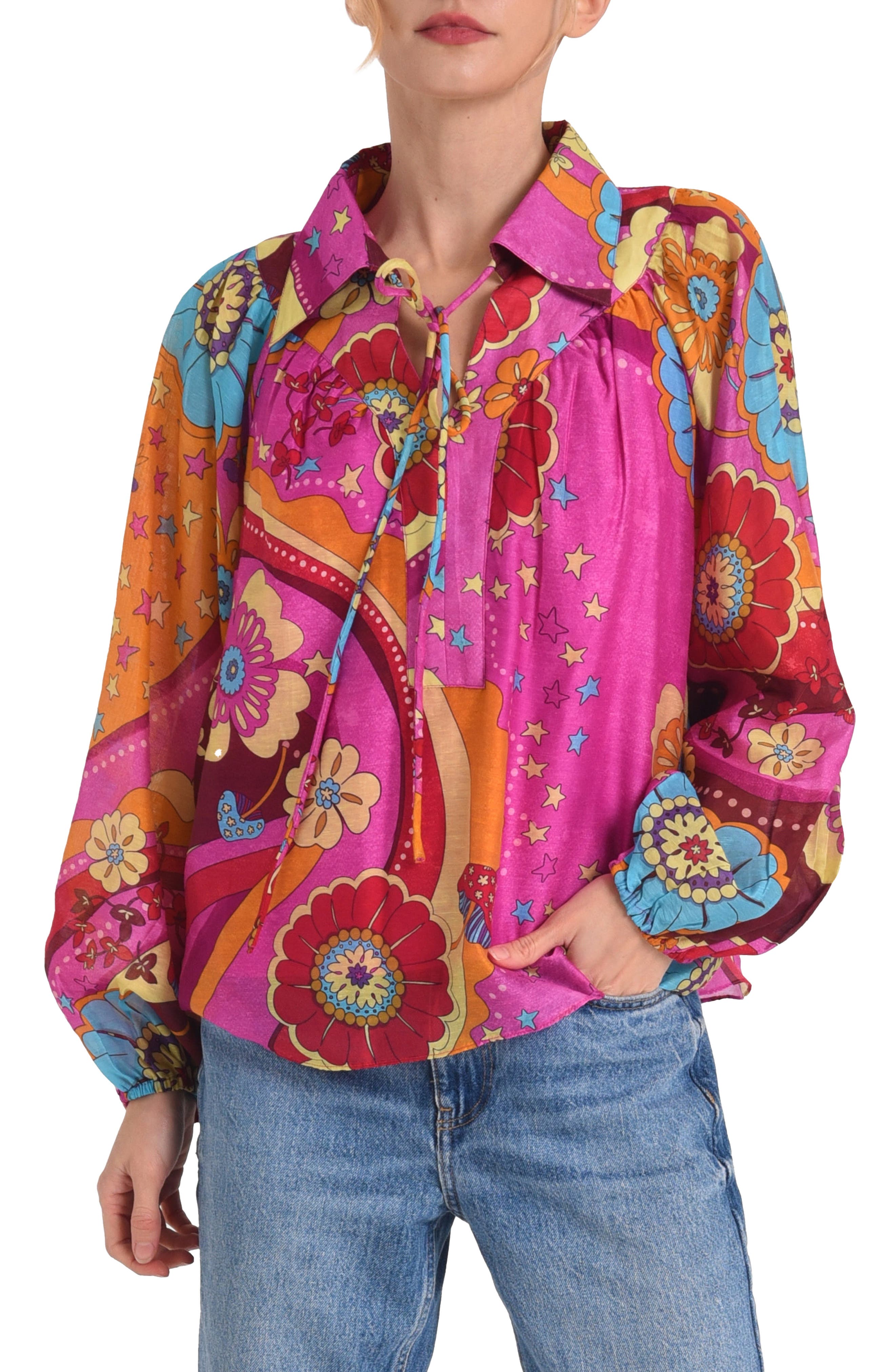Elisa Print Tie Neck Top