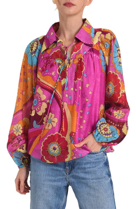 Elisa Print Tie Neck Top