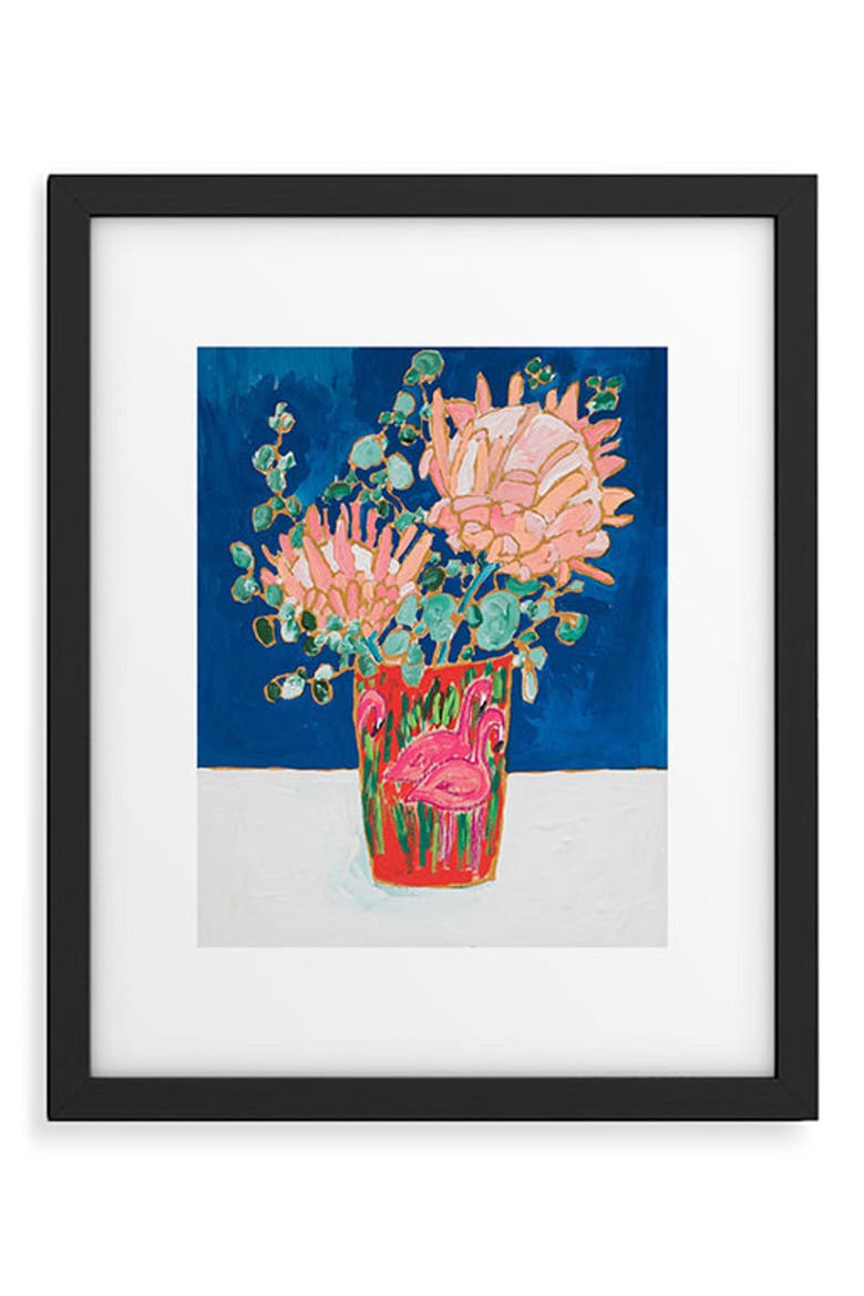 Protea in Enamel Flamingo Tumbler Framed Art Print, Main, color, BLUE