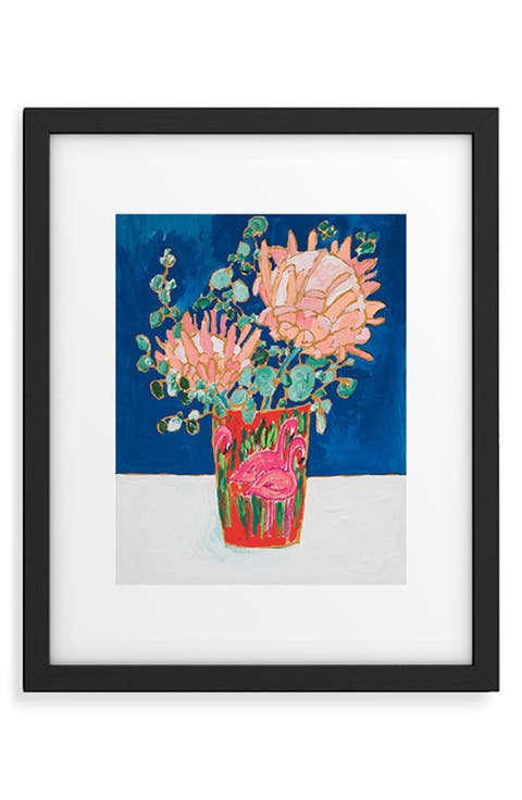 Protea in Enamel Flamingo Tumbler Framed Art Print