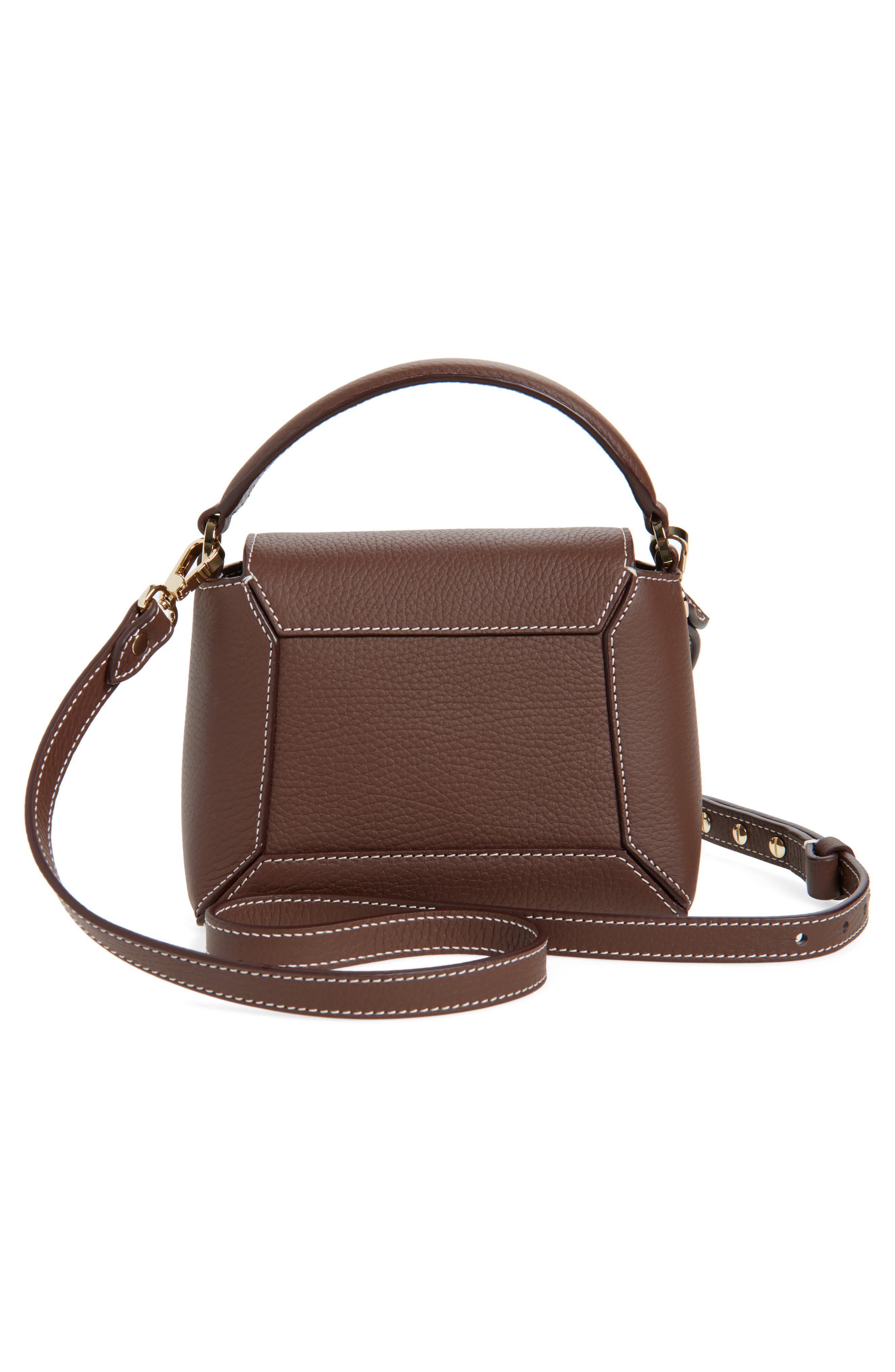 Mini Mosaic Leather Top Handle Bag, Alternate, color, CHOCOLATE - VANILLA STITCH