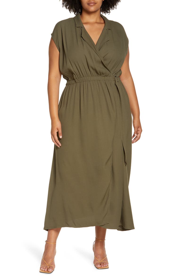 Cap Sleeve Wrap Shirdress, Main, color, OLIVE SARMA