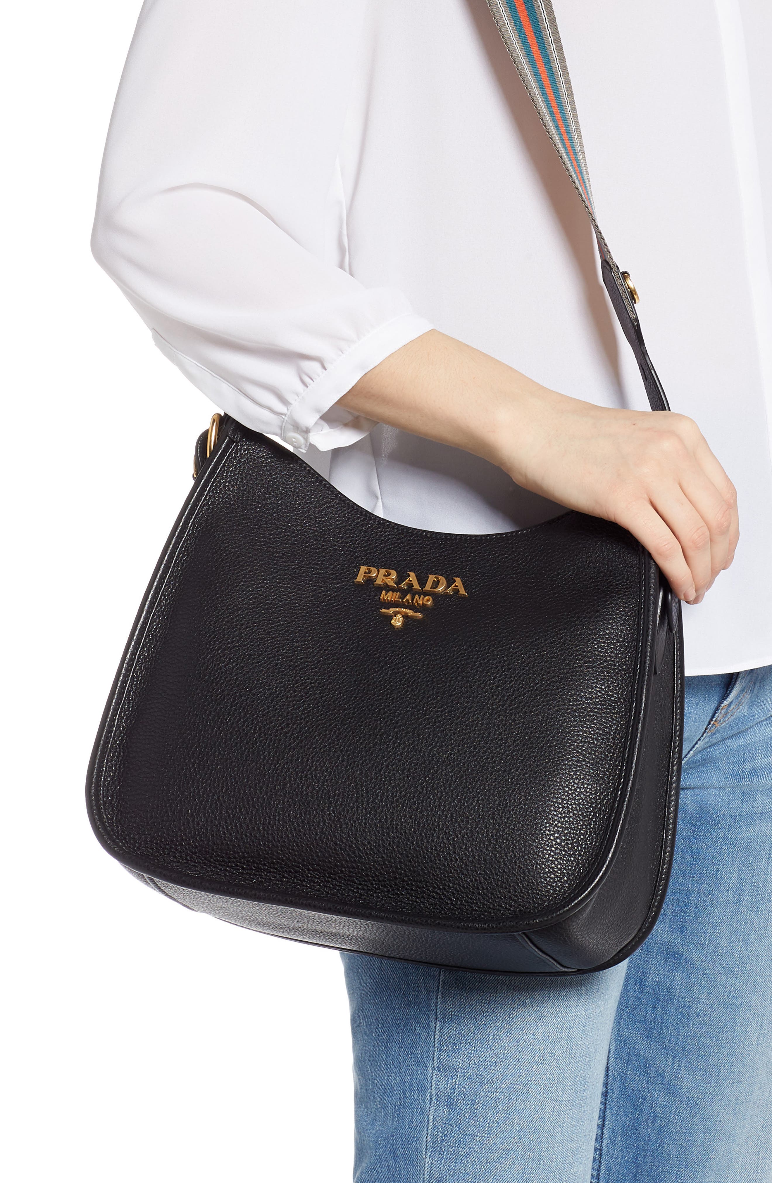 Prada Daino Calfskin Leather Hobo, Alternate, color, 