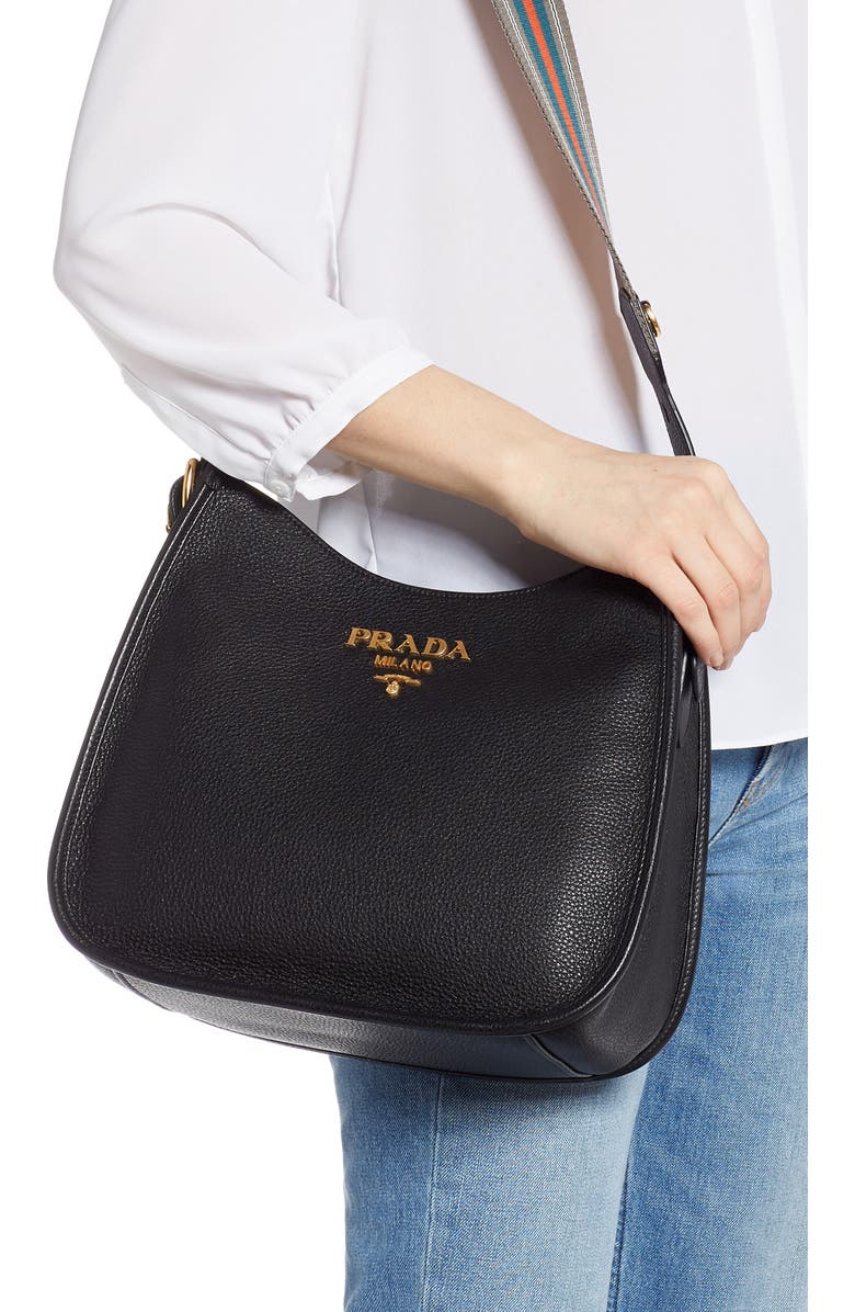Prada Daino Calfskin Leather Hobo, Alternate, color,