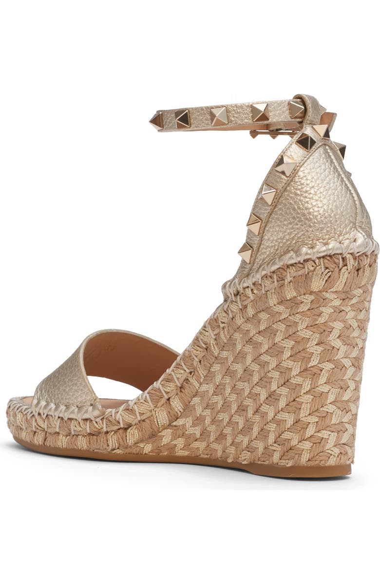 Valentino Garavani Rockstud Metallic Espadrille Wedge Sandal, Alternate, color, Platinum