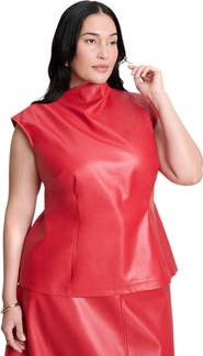 ELOQUII Faux Leather Top With Dramatic Neck