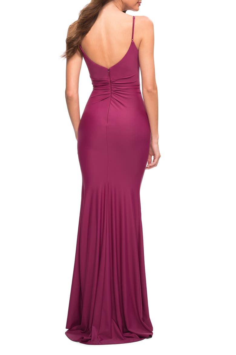 Luxe Simple Jersey Gown with Draped Neckline, Alternate, color, BERRY