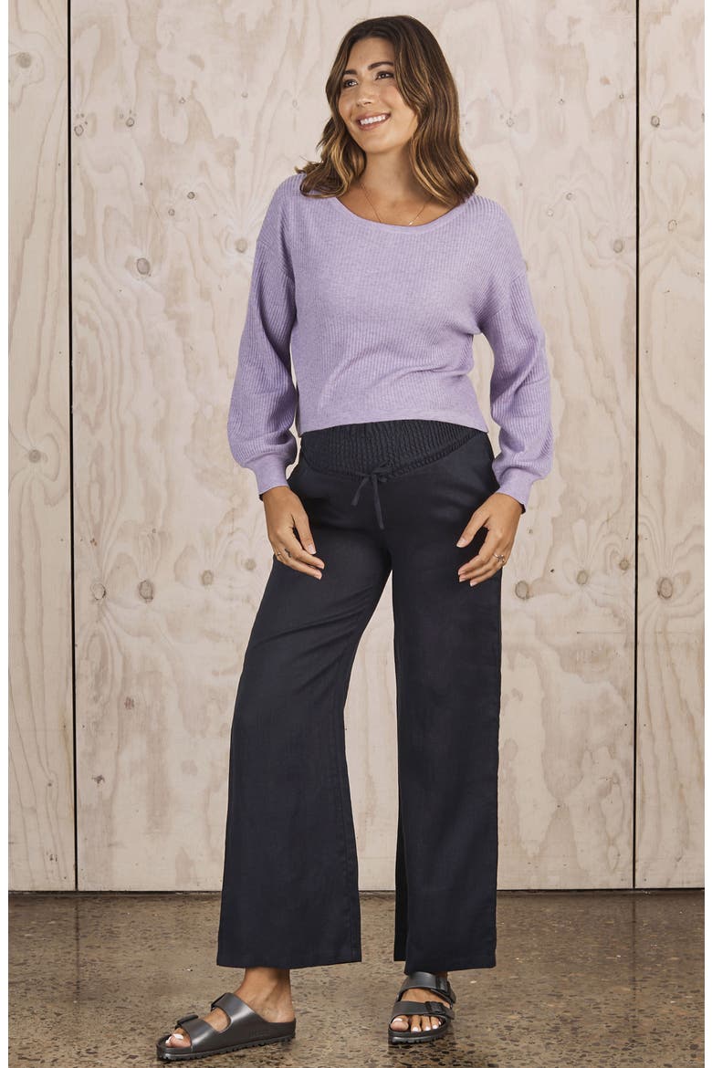 Smocked Waist Linen Maternity Pants, Alternate, color, NAVY