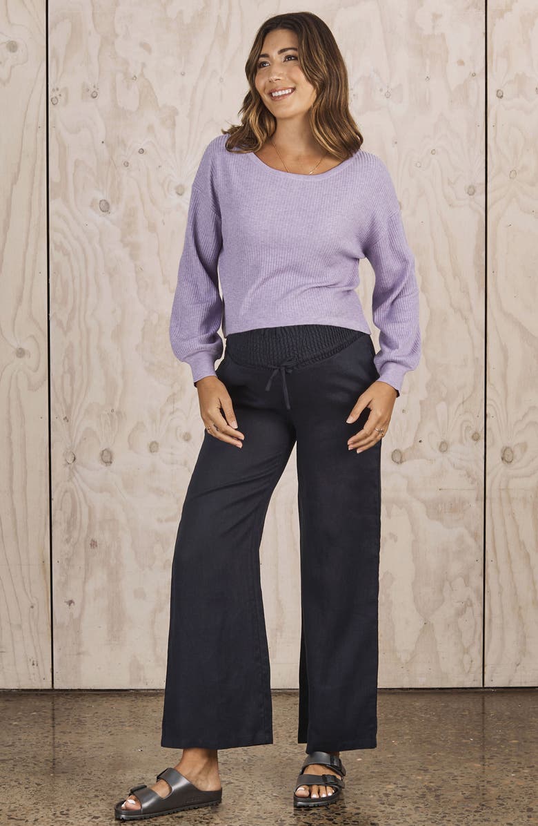 Angel Maternity Smocked Waist Linen Maternity Pants, Alternate, color,