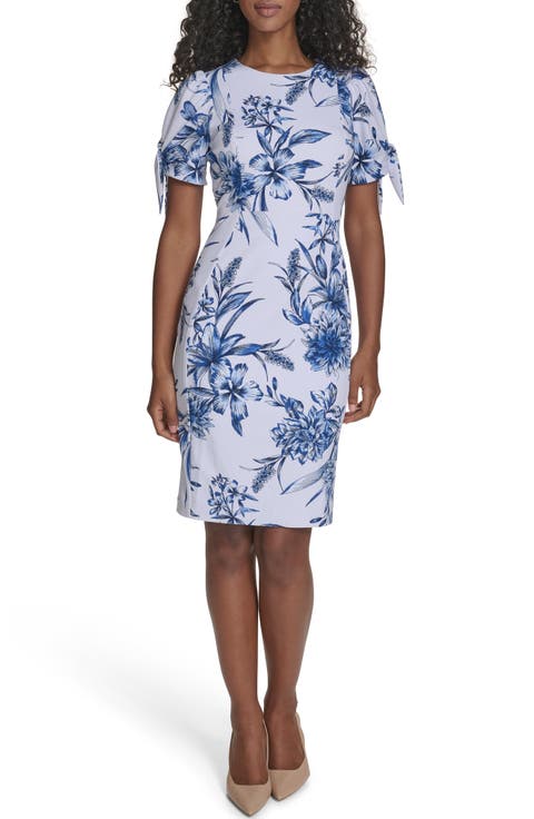 Floral Tie Short Sleeve Sheath Dress