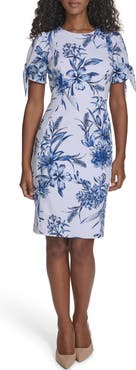 Calvin Klein Floral Tie Short Sleeve Sheath Dress