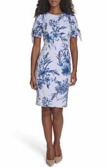 Calvin Klein Floral Tie Short Sleeve Sheath Dress