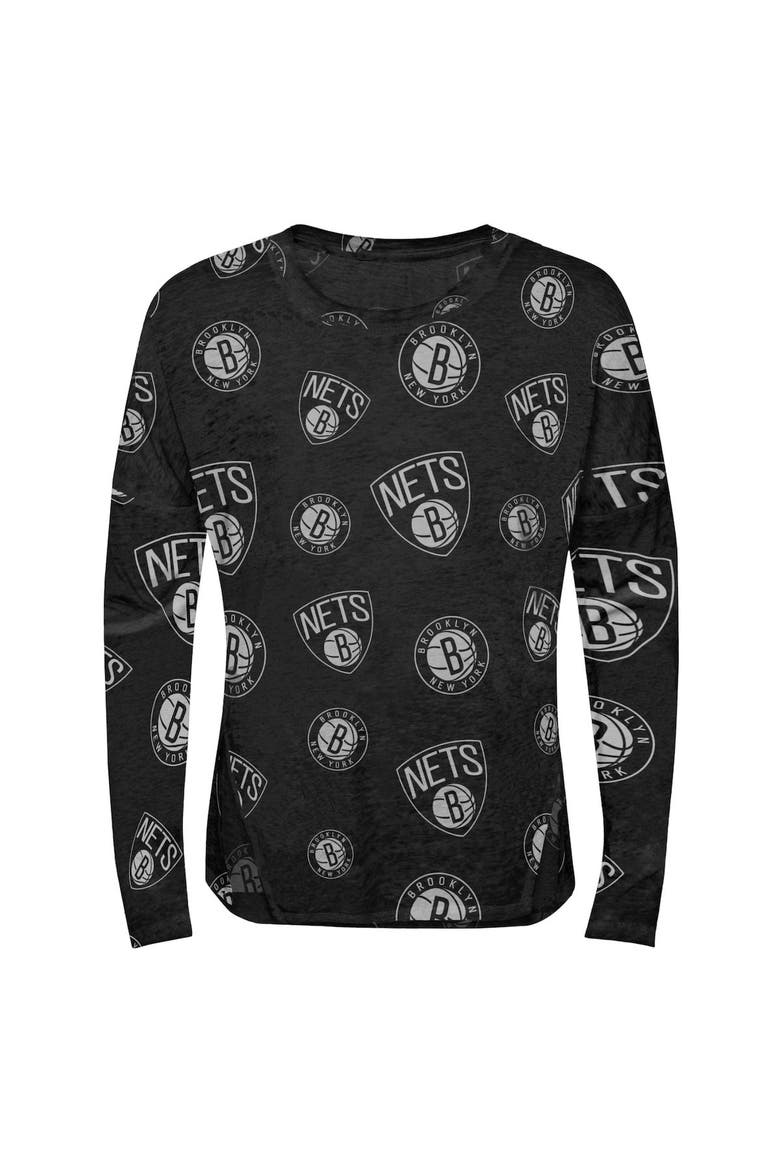 Girls Youth Heathered Black Brooklyn Nets Back in Action Long Sleeve T-Shirt, Main, color, Heather Black