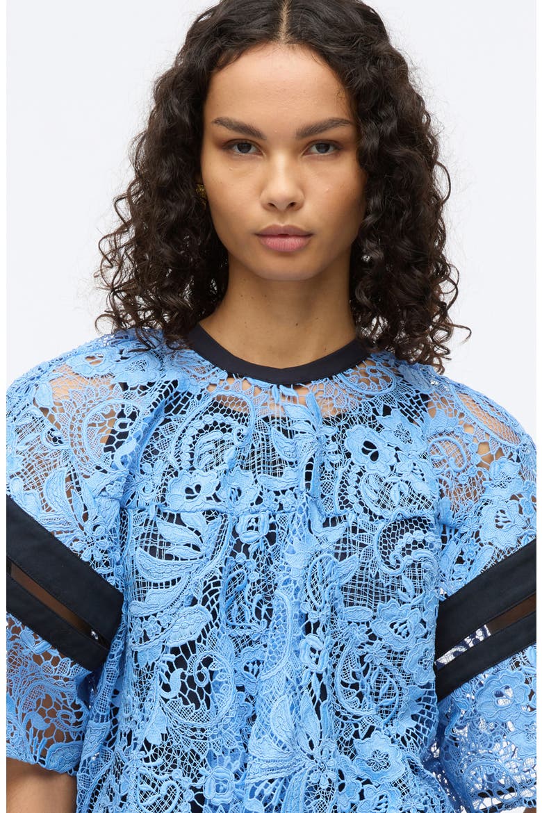 Corded Lace Short Sleeve Top, Alternate, color, CADET BLUE MULTI