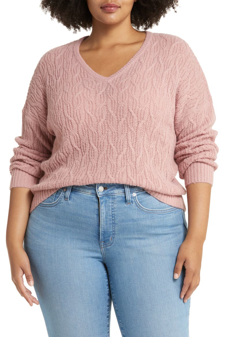 Open Stitch Cable Knit Sweater, Main, color, HEATHER DUSTY BERRY