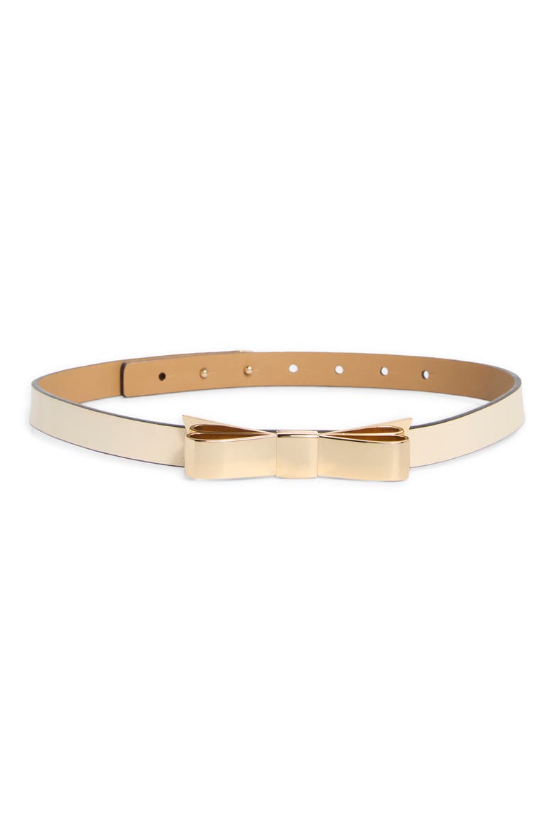 Metal Bow Leather Belt, Main, color, CREAM / POLISHED GOLD 151