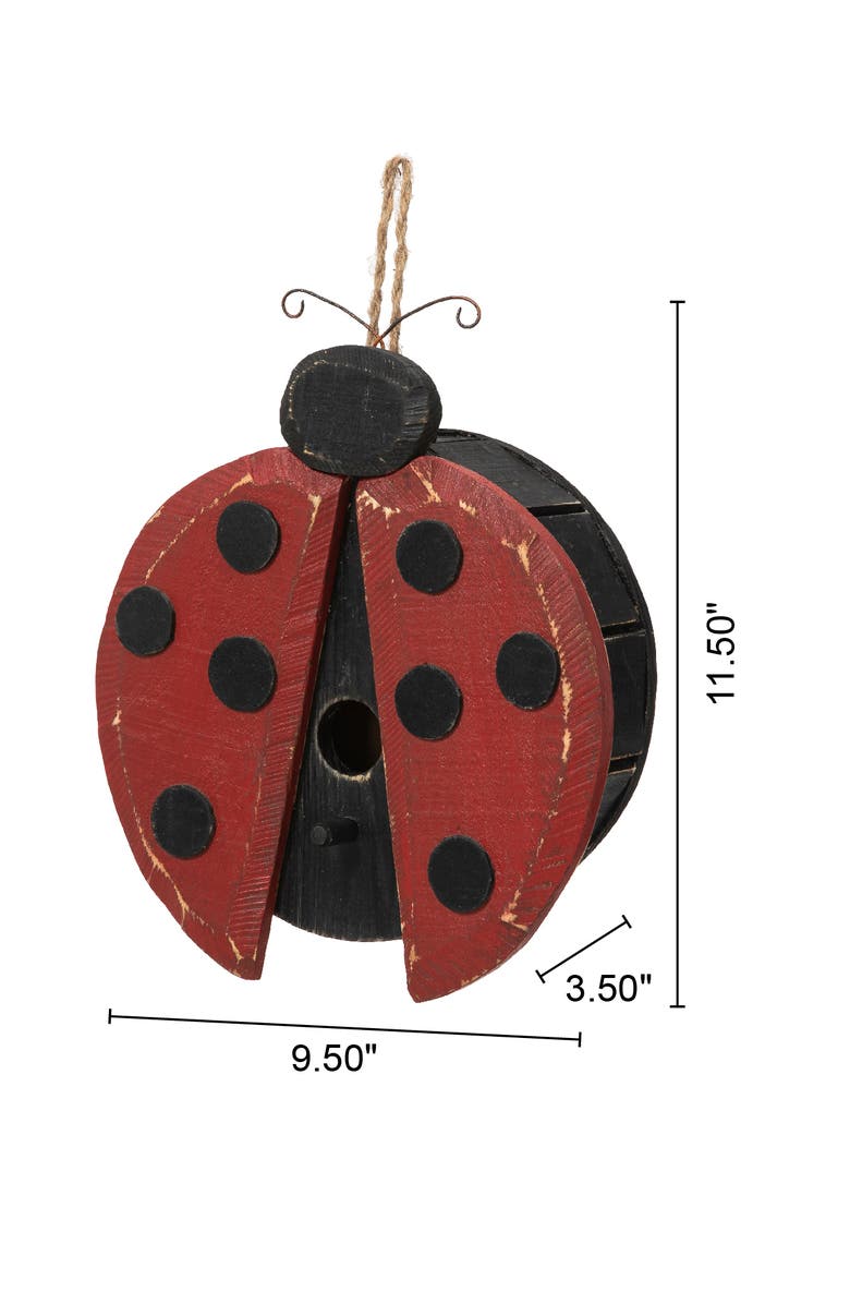 Glitzhome 11.5"H Distressed Solid Wood Ladybug Birdhouse, Alternate, color, 