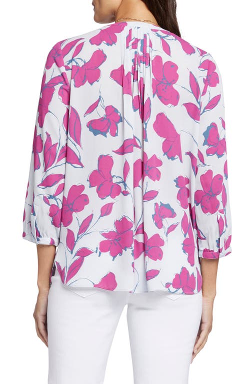 Nydj Three Quarter Sleeve Printed Pintucked Back Blouse In Ophelias Orchid