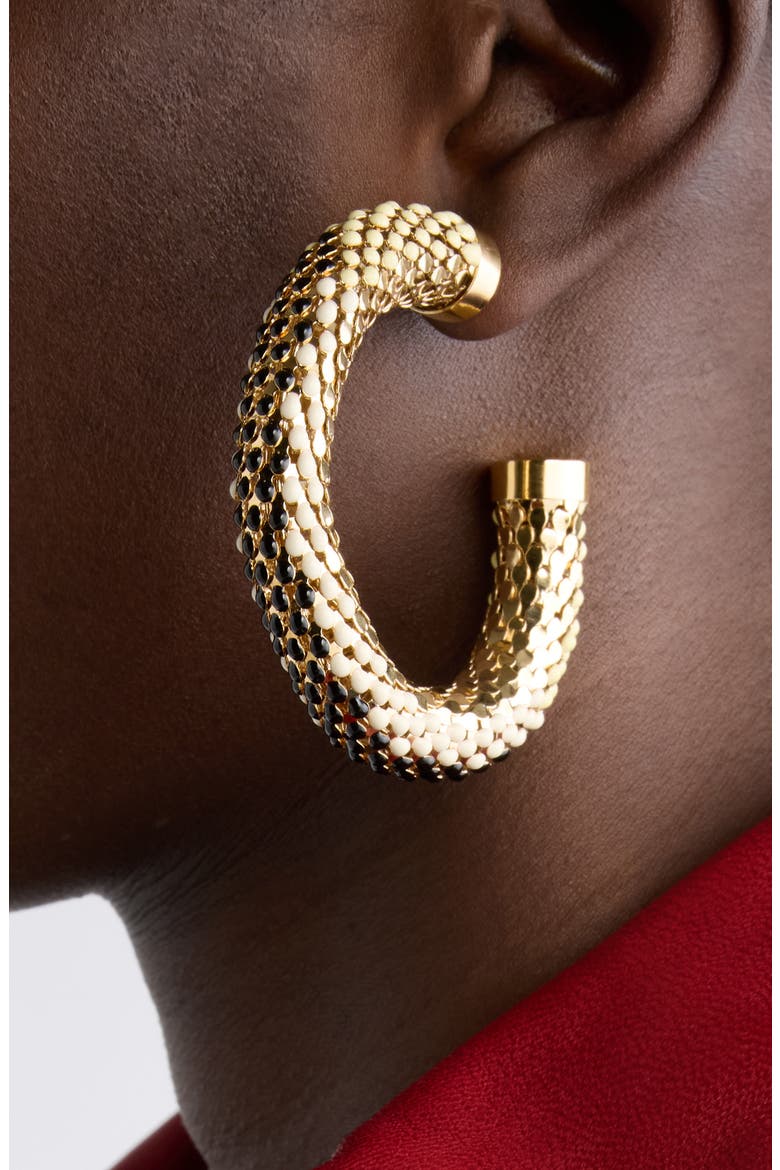 Large Beaded Mesh Hoop Earrings, Alternate, color, RED