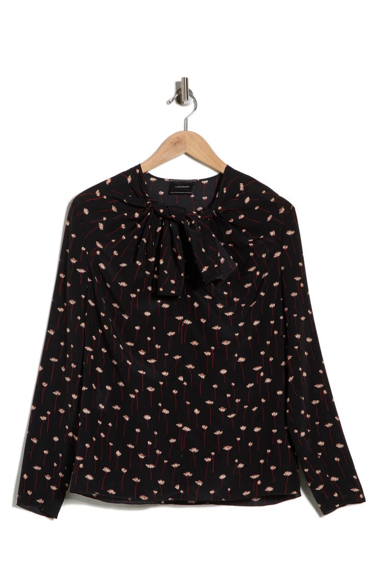 Longchamp Woven Silk Top, Alternate, color, Black