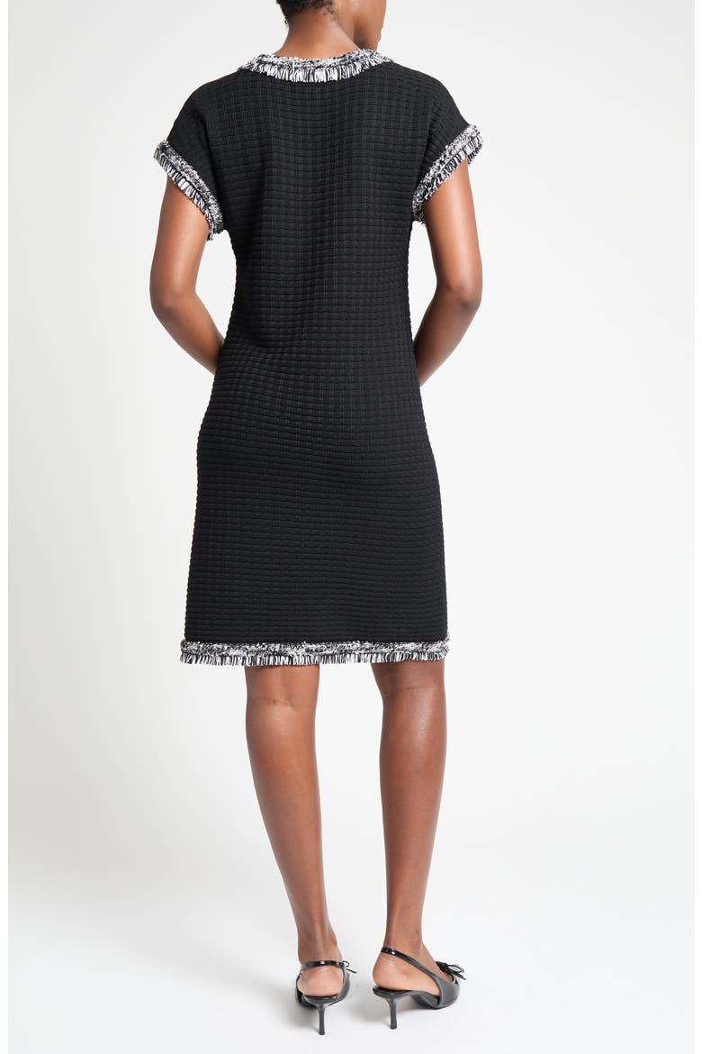 Modern Fit Fringe Trim Tweed Dress, Alternate, color, BLACK/WHITE