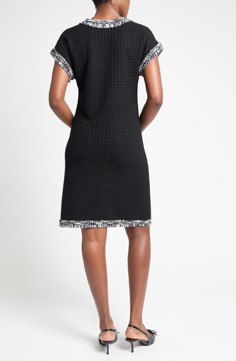 Ming Wang Modern Fit Fringe Trim Tweed Dress, Alternate, color, Black/ White