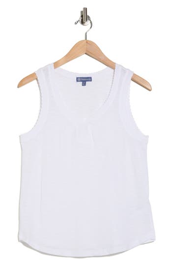 Democracy Scallop Trim Shell Tank Top In White