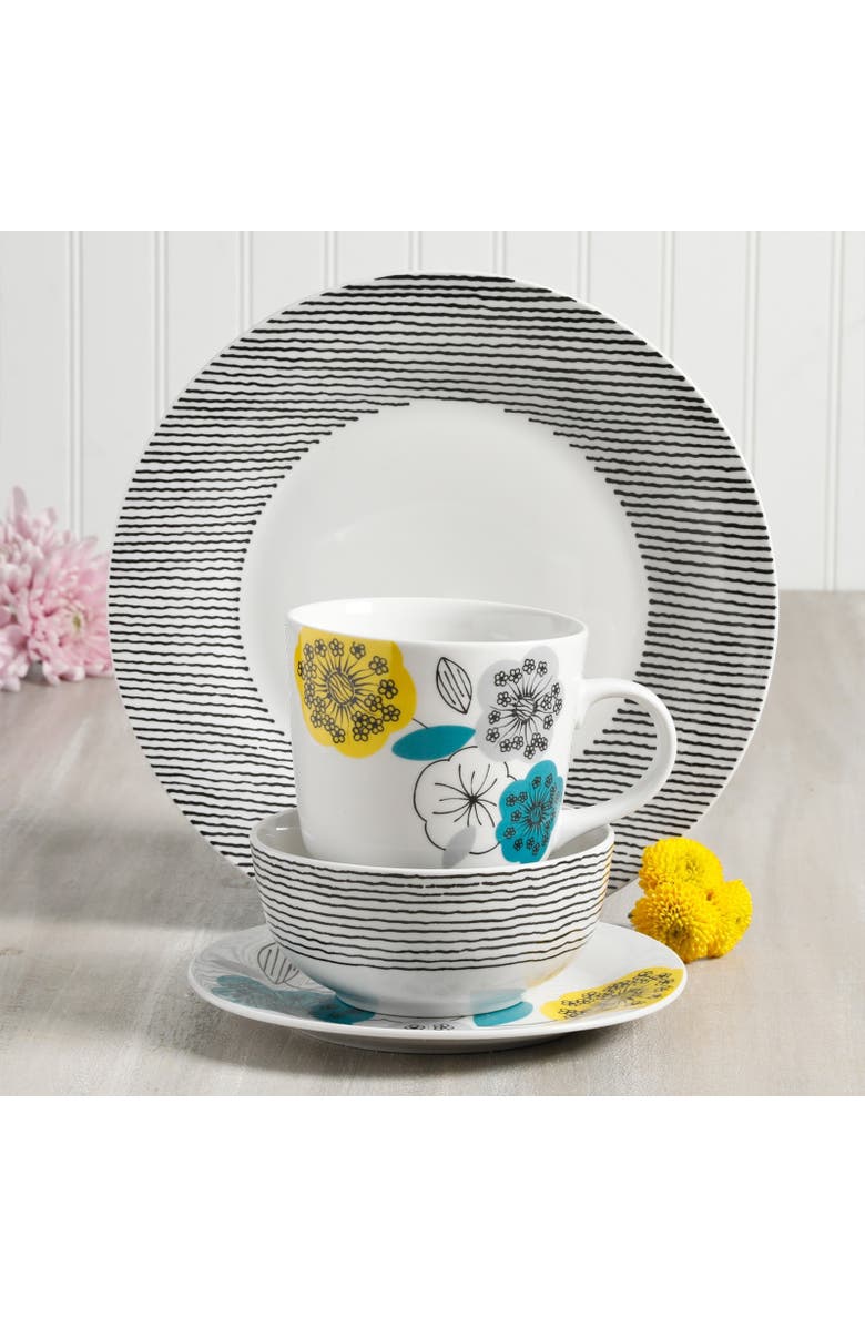 Gibson Home Marigold 16 Piece Fine Ceramic Dinnerware Set, Service for 4, Alternate, color, White