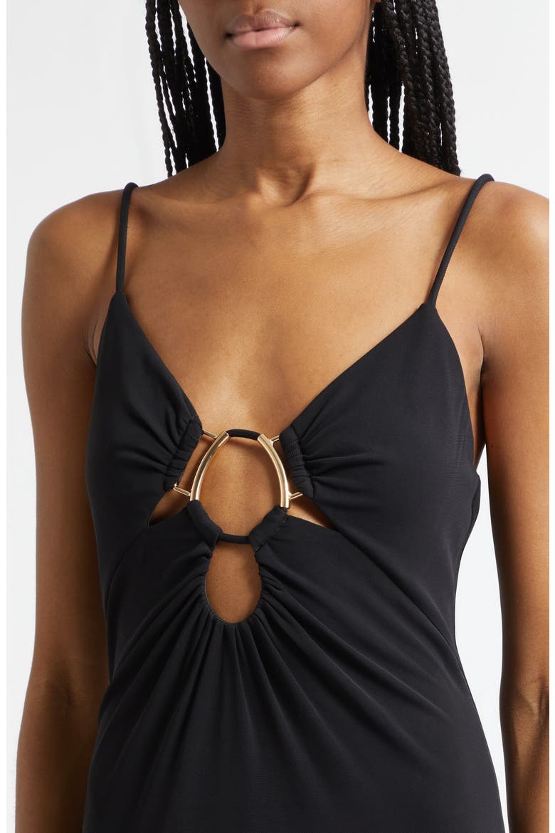 Chrissy Cutout Sleeveless Gown, Alternate, color, BLACK