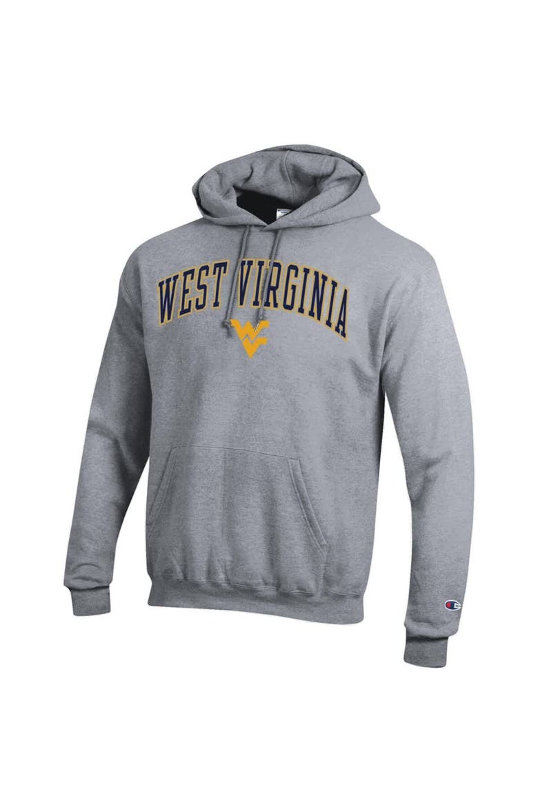 Men's Champion  Heather Gray West Virginia Mountaineers Arch Over Logo Pullover Hoodie, Alternate, color, Heather Gray