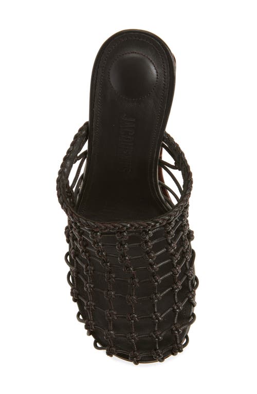 Jacquemus Les Doubles Tresses Croc-embossed Wedge Mules In Dark Brown