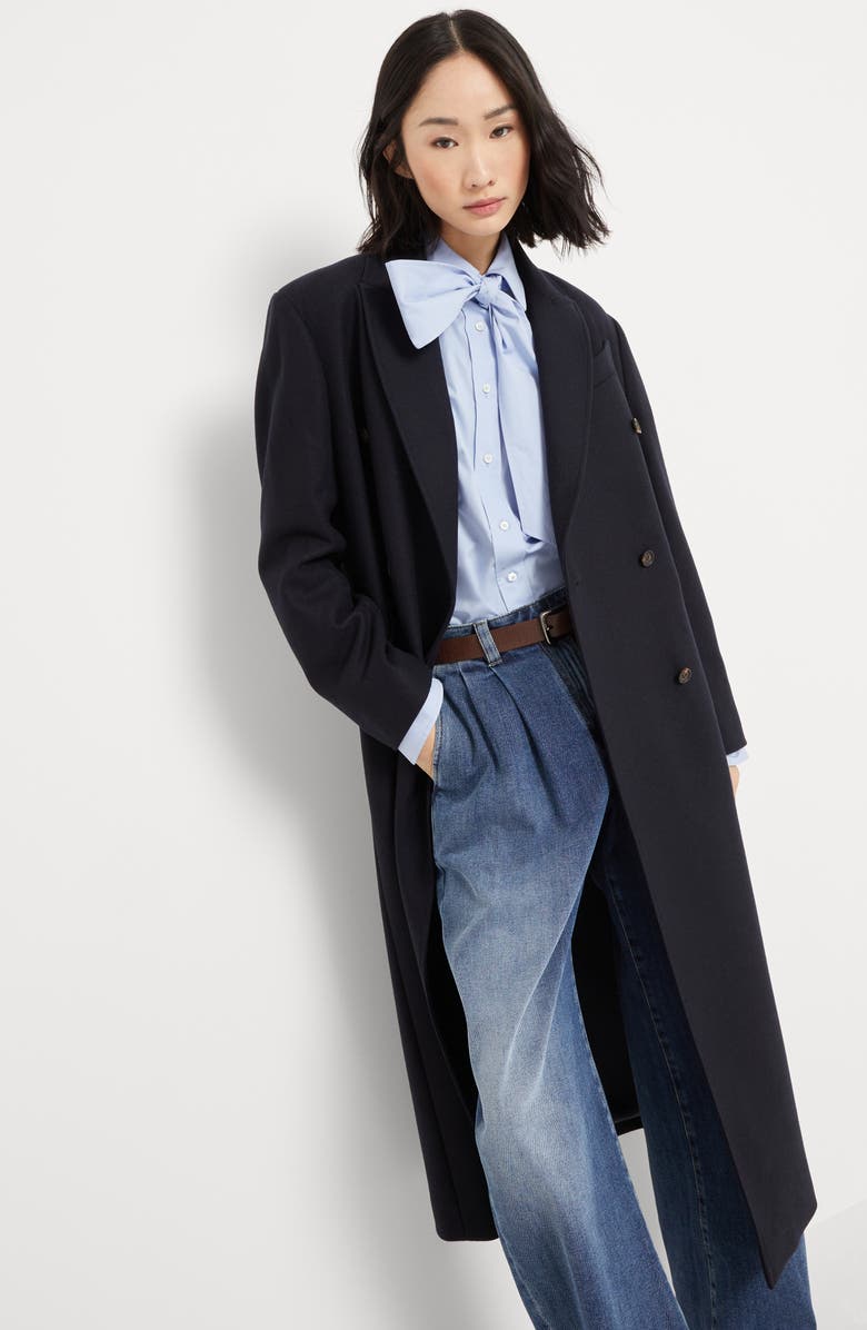 Brunello Cucinelli Lightweight wool fabric overcoat, Alternate, color, Night