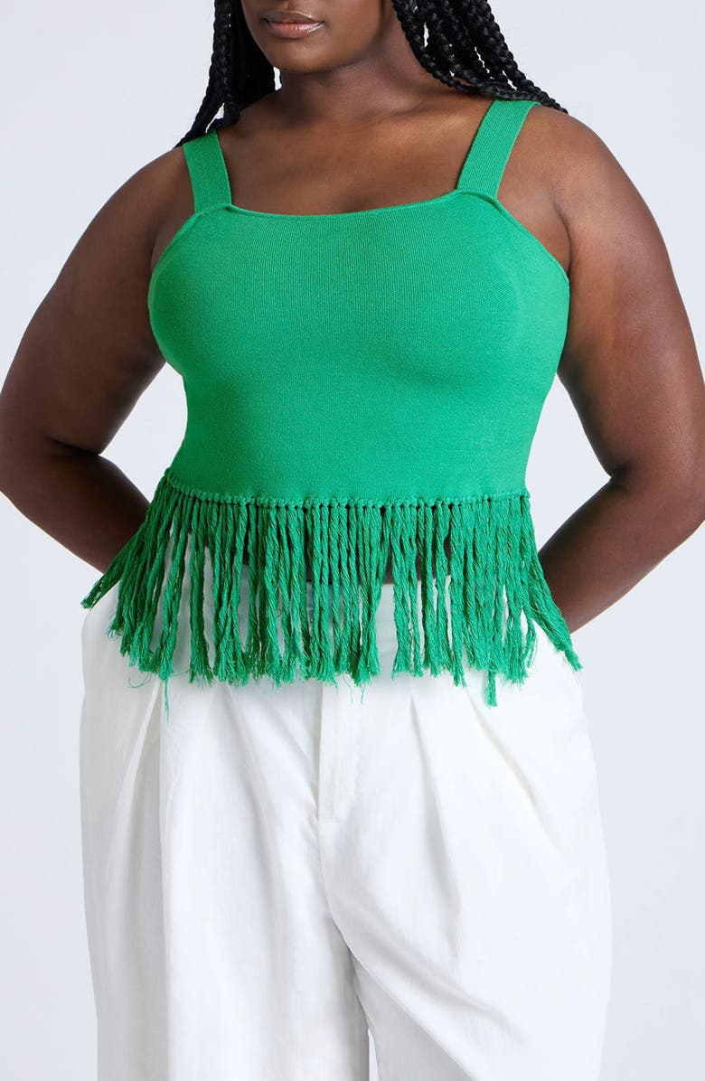 ELOQUII Fringe Crop Top, Main, color, 