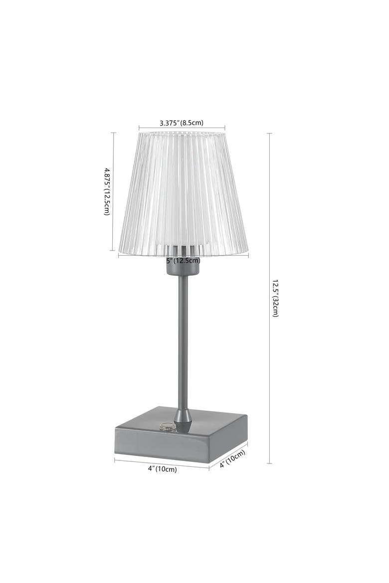Oscar Modern Industrial Rechargeable/Cordless Iron/Acrylic Integrated Portable LED Table Lamp with Ribbed Shade, Alternate, color, Gray