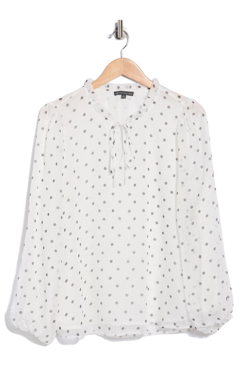 Adrianna Papell Ruffle Neck Top, Main, color, Ivory/ Black Timeless Dot