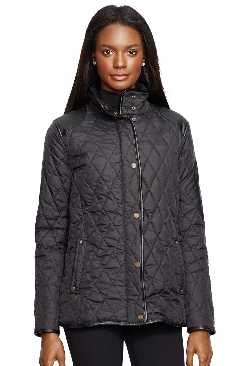 Lauren Ralph Lauren Faux Leather Trim Quilted Jacket, Main, color, 