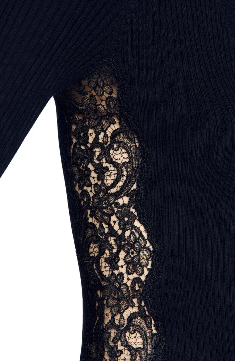 SANDRO Cardigan with lace panel, Alternate, color, Black