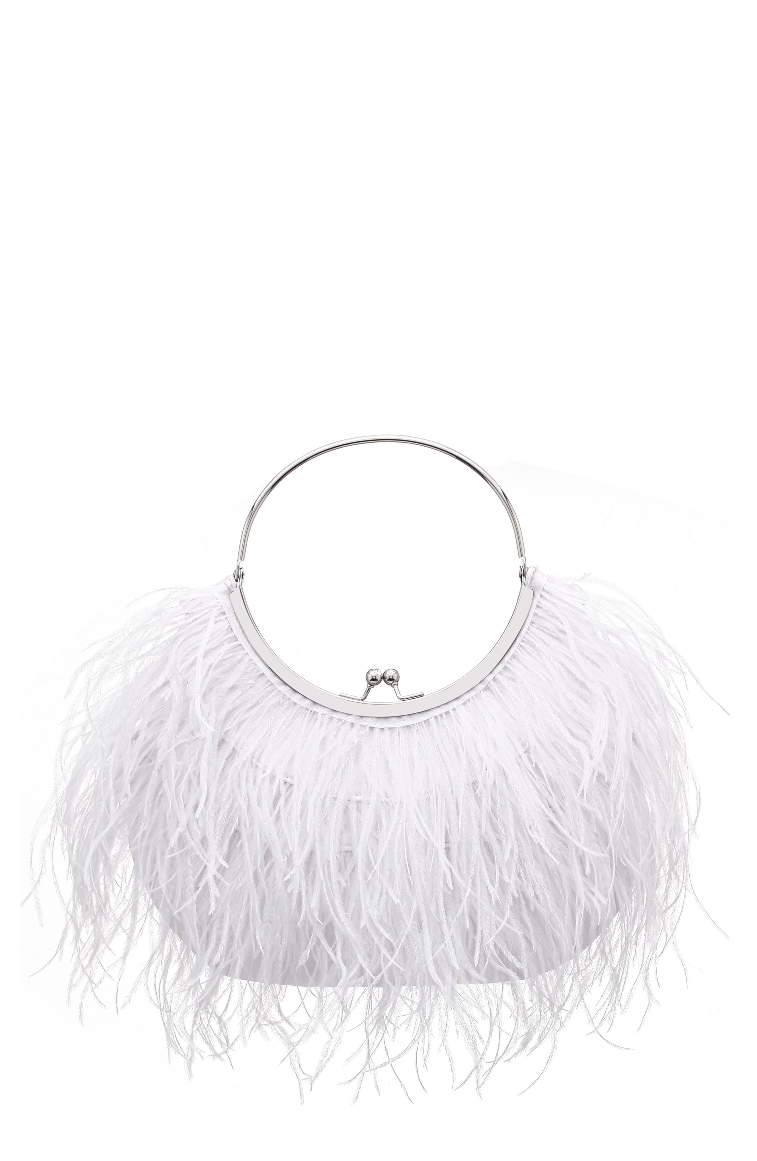 Nina Splash Feather Handbag, Main, color, White