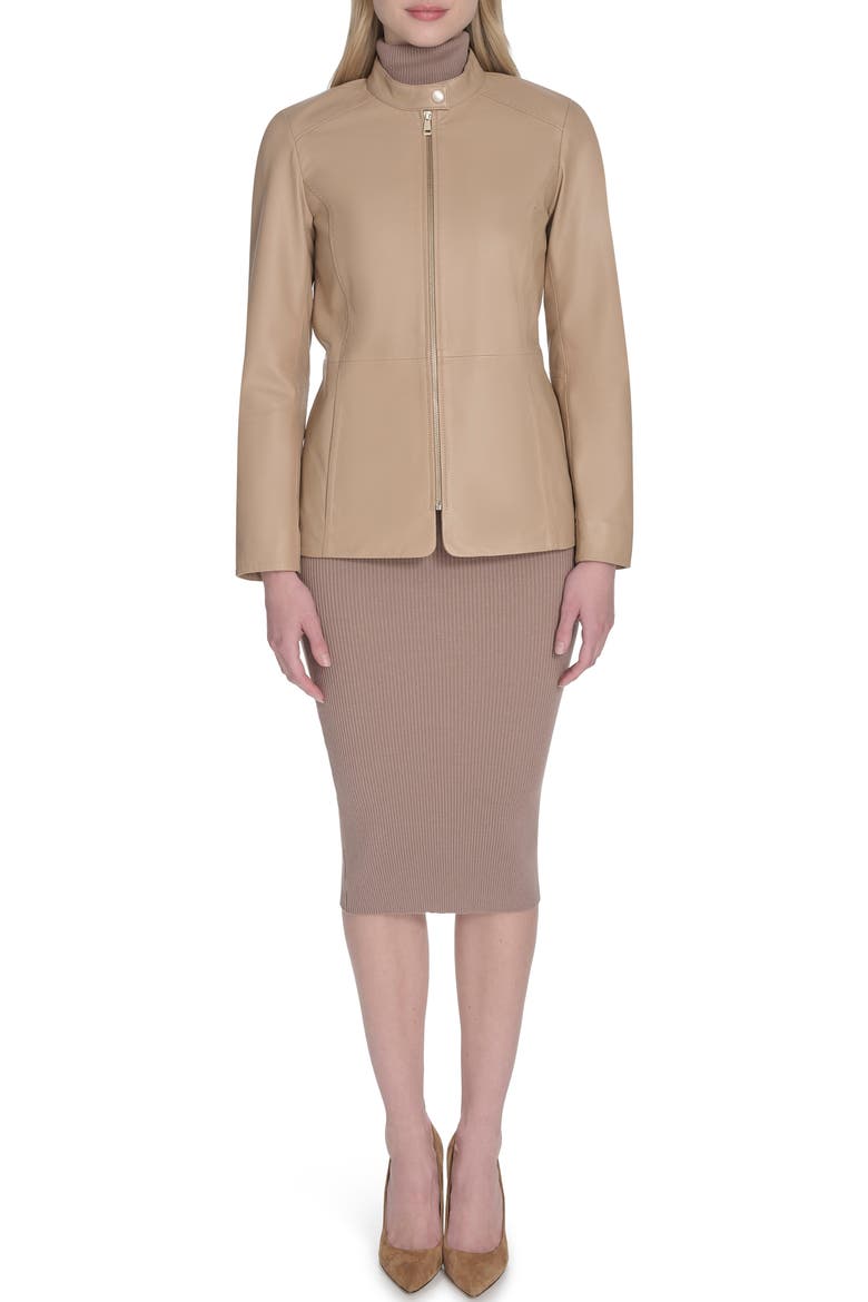 Leather Biker Jacket, Alternate, color, SESAME