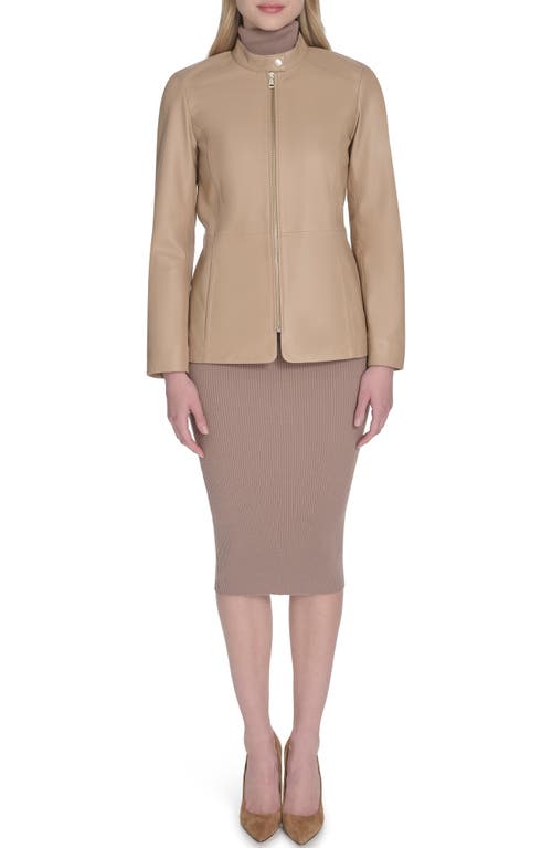 Cole Haan Leather Biker Jacket In Brown