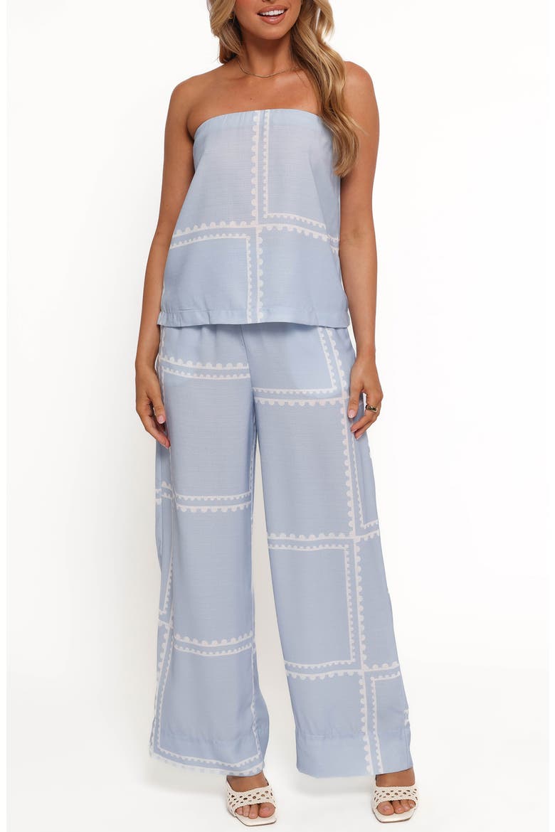 Ezra Linen Blend Strapless Top & Wide Leg Pants Set, Main, color, LIGHT BLUE