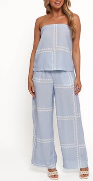 Petal & Pup Ezra Linen Blend Strapless Top & Wide Leg Pants Set