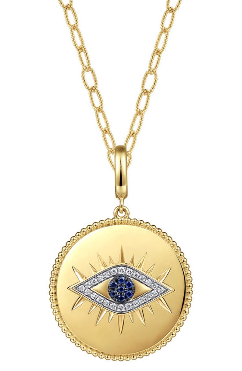 Gabriel & Co. Diamond & Sapphire Evil Eye Charm, Alternate, color, Gold