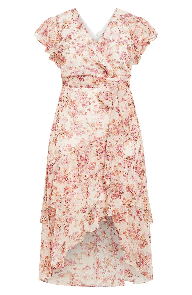 City Chic Floral Print Faux Wrap Dress, Alternate, color, Pretty Meadow