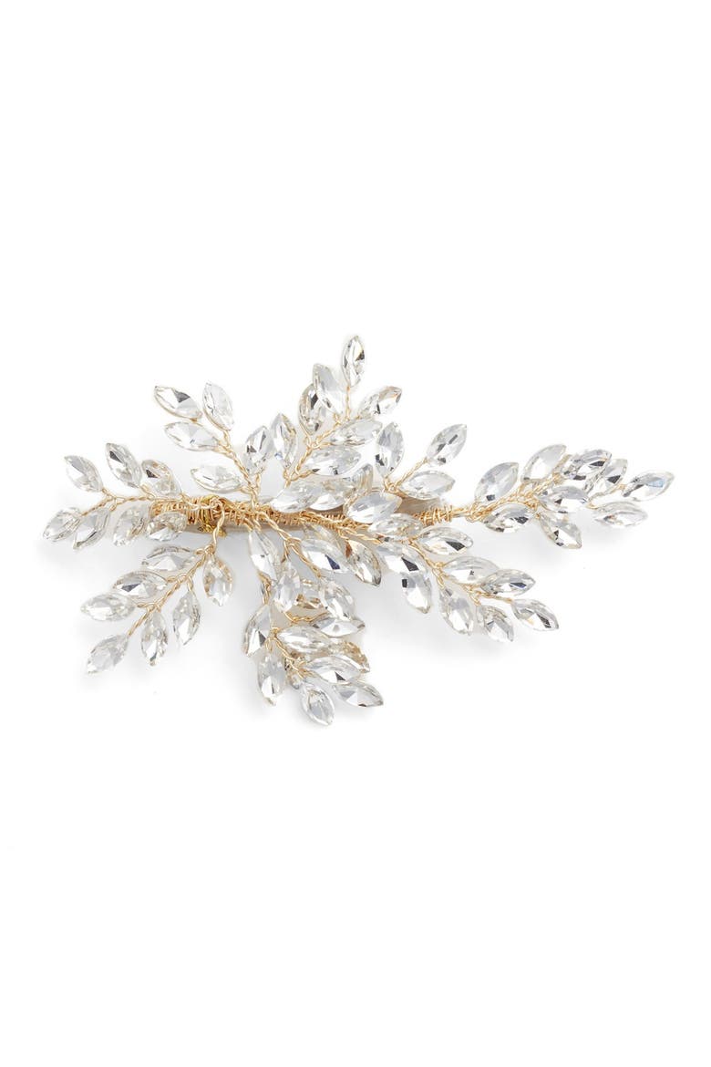 Sahara Crystal Leaf Bendable Hair Clip, Main, color, GOLD