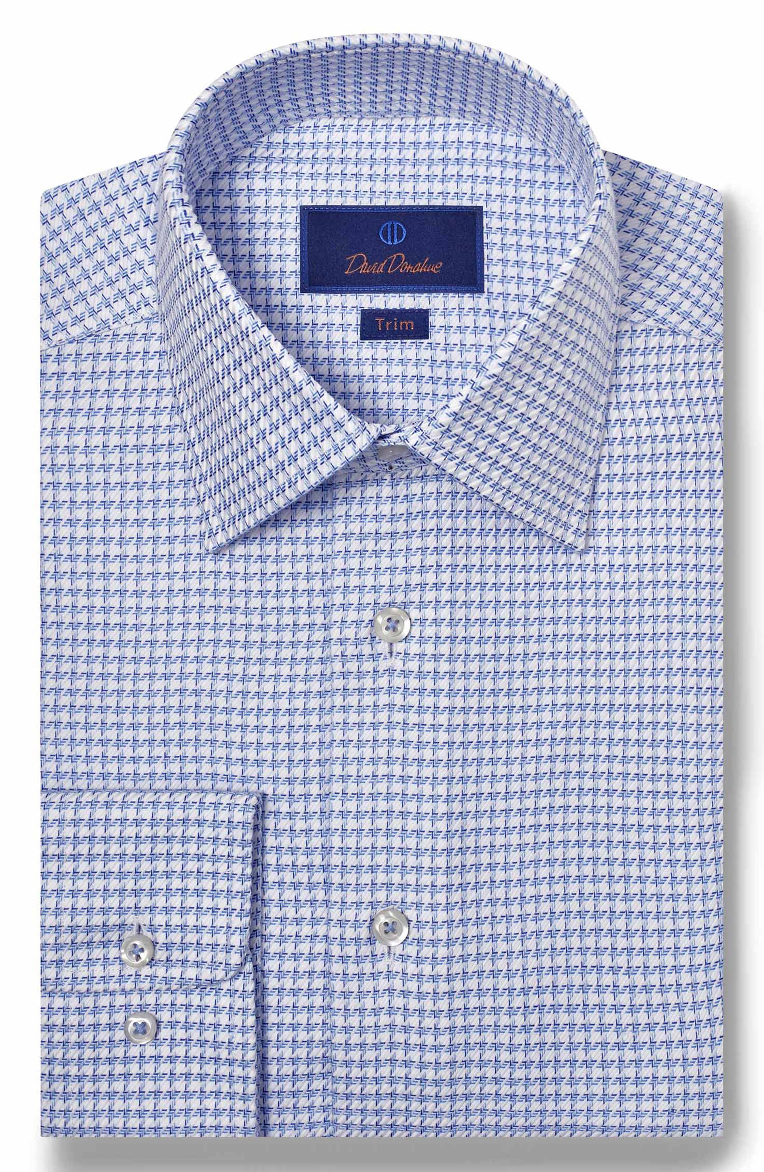 David Donahue Trim Fit Twill Texture Check Dress Shirt