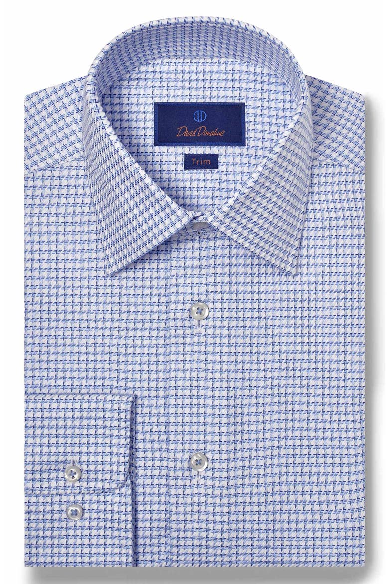 Trim Fit Twill Texture Check Dress Shirt, Main, color, BLUE/ SKY